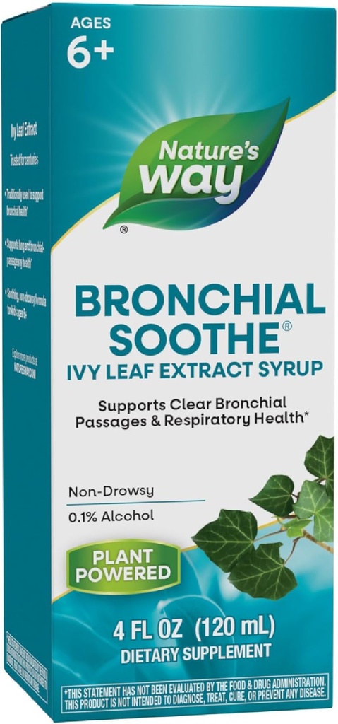 Nature's Way Bronchial Soothe Ivy Leaf Extract Syrup, Supports Respiratory Health*, Supports Clear Bronchial Passages*, Non-Drowsy, 4 Fl Oz (Packaging May Vary)