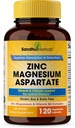 SANDHUHERBALS Zinc Magnesium Aspartate Supplement 120 Capsules| with Vitamin B6 & Zinc | High Absorption, Sleep and Immune Support | for Men & Women