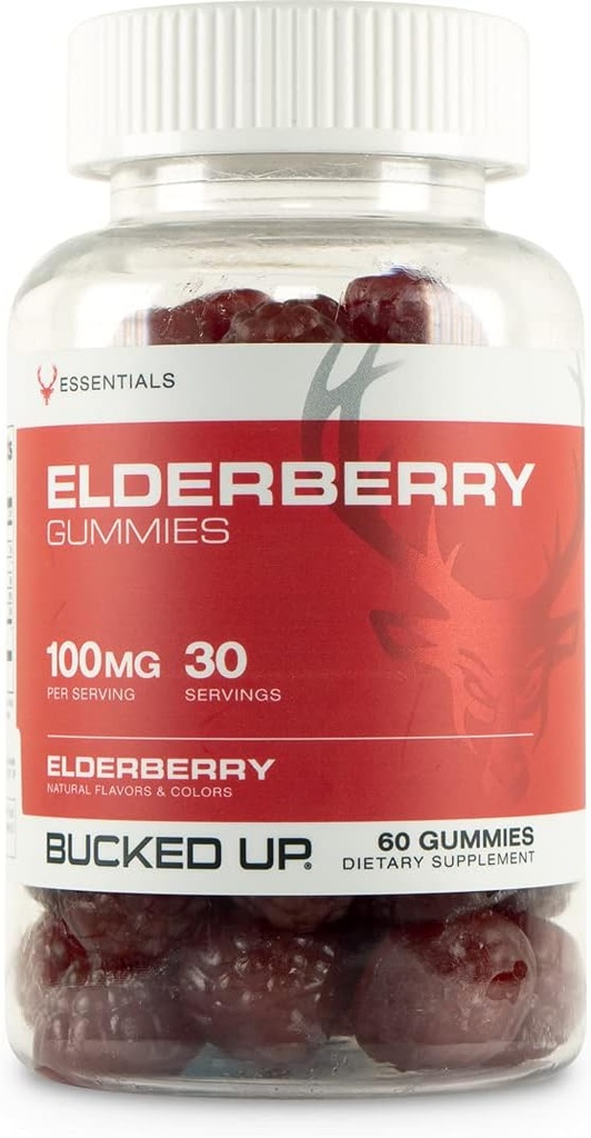 Bucked Up Elderberry Gummies with Zinc and Vitamin C 100mg, 60 Gummies - Essentials