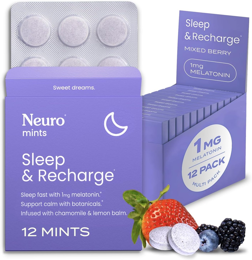 Neuro Sleep & Recharge Meltaway Mints - Contains Melatonin 1 mg, Chamomile & Elderberry - Travel Aid for Nighttime Relaxation & Healthy Sleep Cycle - Mixed Berry, 144 ct
