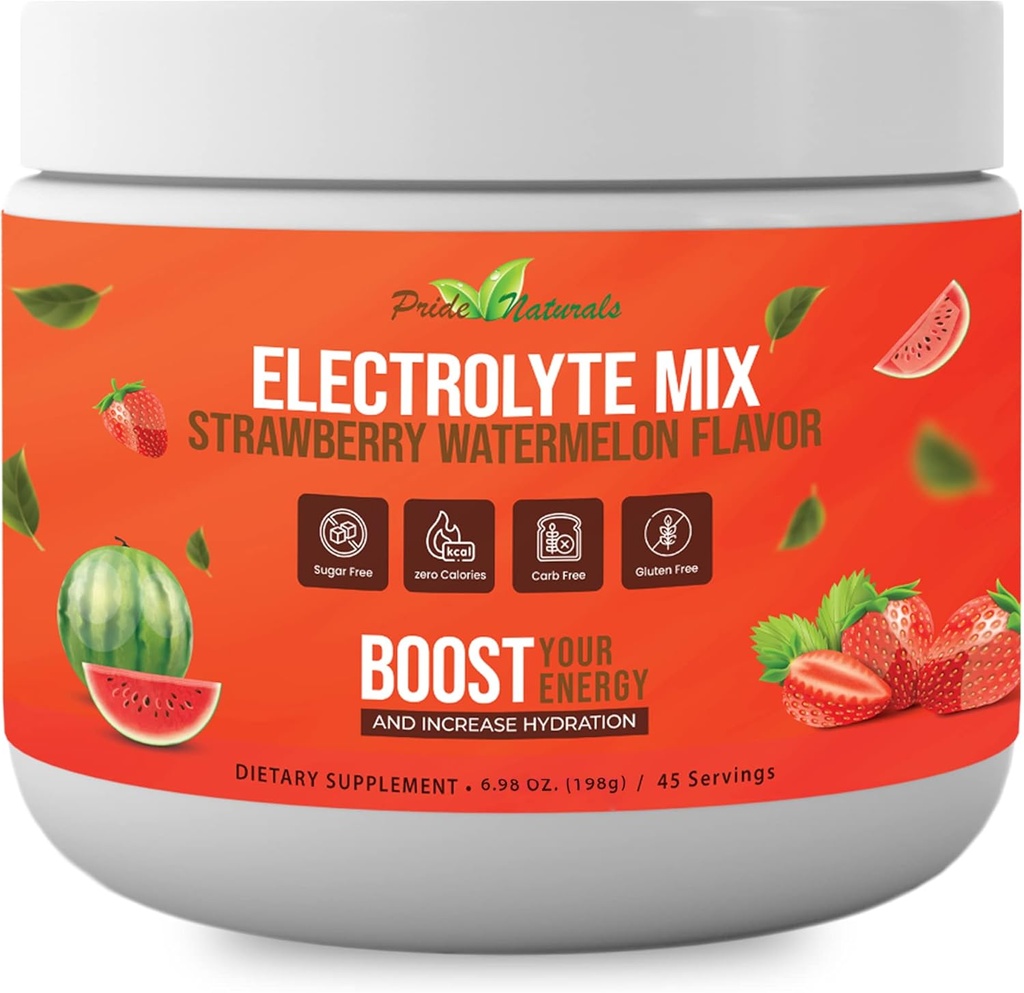 Electrolyte Powder - Refreshing Workout Recovery Electrolytes, Sugar Free, Gluten Free & Vegan, Pure Keto & Paleo Hydration Beverage, Immune Boosting Vitamins (198 Grams, Strawberry Watermelon)