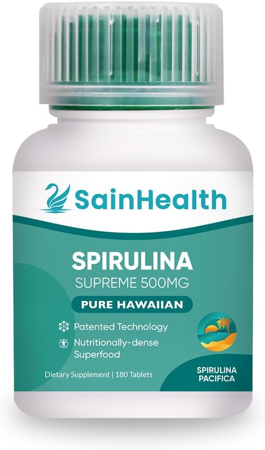 Spirulina Supreme - Premium Spirulina Pacifica, High in Carotenoids & 90+ Trace Elements, Supports Metabolism & Energy Boost, 500mg, 180 tabs