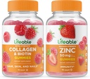 Lifeable Collagen & Biotin + Zinc 50mg, Gummies Bundle - Great Tasting, Vitamin Supplement, Gluten Free, GMO Free, Chewable