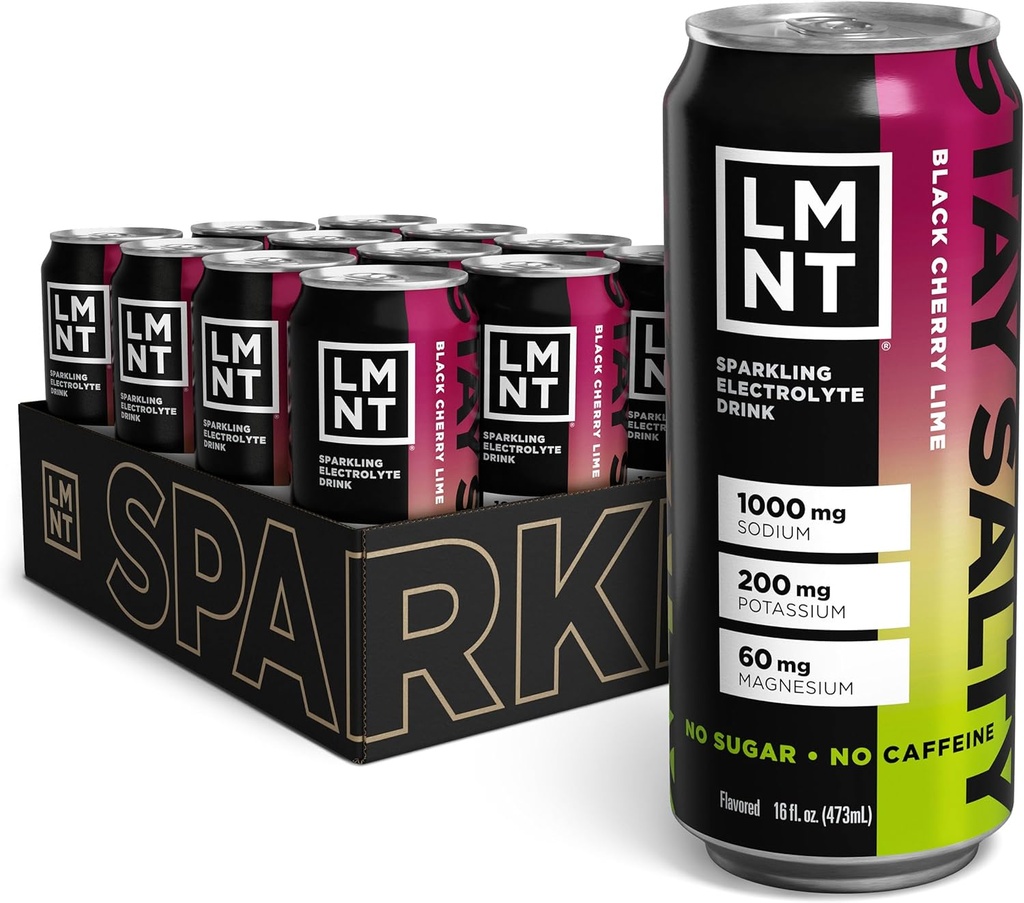 LMNT Sparkling Electrolyte Drink - Black Cherry Lime | 12-Count
