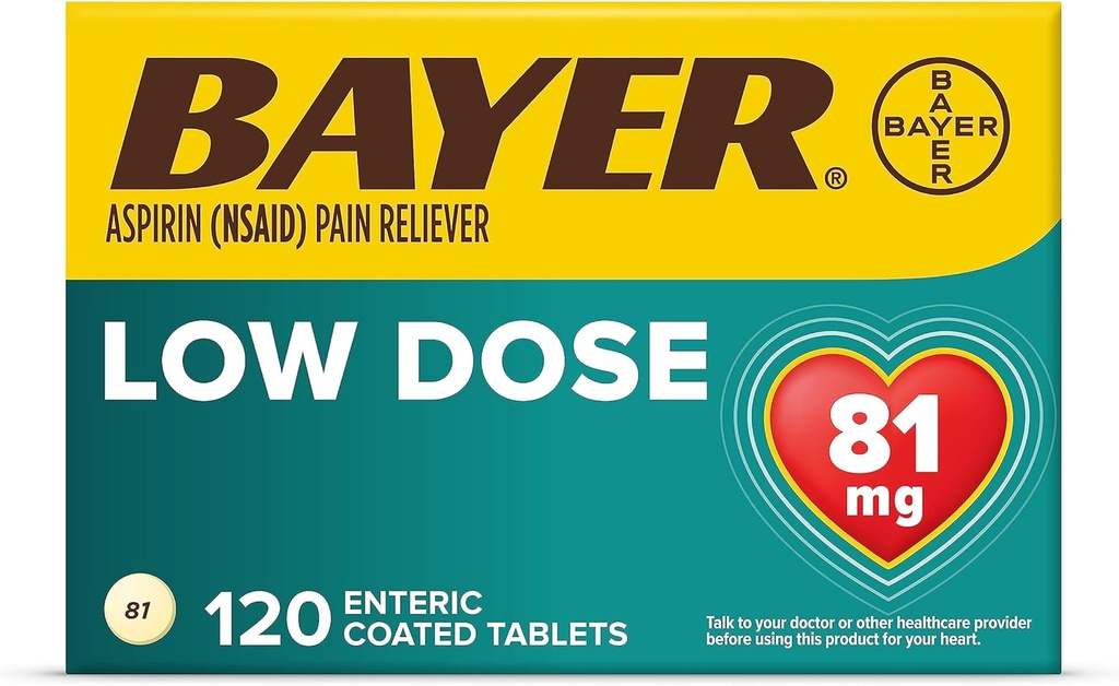 Bayer Aspirin Regimen , 81mg Enteric Coated Tablets, Pain Reliever/Fever Reducer, 120 Count