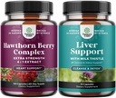 Bundle of High Strength Hawthorn Berry Capsules with Leaf & Flower Extract 4:1 for Healthy Heart & Digestion and Liver Cleanse Detox & Repair - Milk Thistle Supplement for Digestion & Immune Health