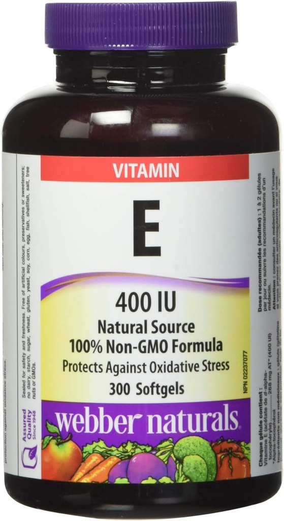 Webber Naturals Vitamin E, 400IU, 300 softgels