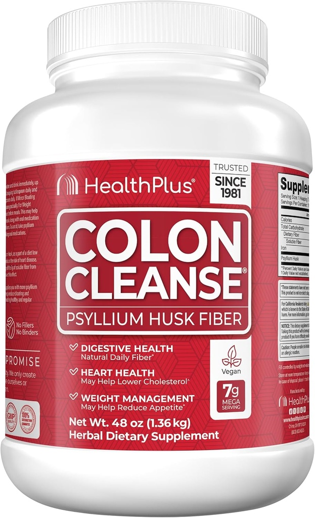 Health Plus Colon Cleanse Digestive Support | All Natural Daily Fiber for Toxin Elimination To Reduce Bloating | Supports Heart Health | 48 Ounces, 194 Servings