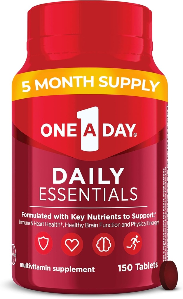 One A Day Daily Essentials, Multivitamin for Women & Men, Supports Healthy Brain and Muscle Function and Immune Health, Adult Multivitamin with Vitamin D, E and Vitamin B12, 150 Count​