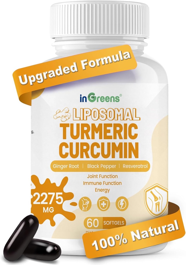 Turmeric Supplement 2275mg, 95% Curcumin, Liposomal Curcumin for Best Absorption, Curcumin Supplement for Joint Support, Bottled in USA - 60 Softgels
