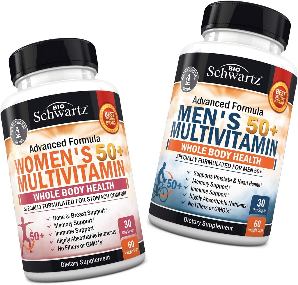 Daily Multivitamin for Women 50 & Over + Daily Multivitamin for Men 50 & Over - Supports Healthy Immune Response & Healthy Heart Function - Designed for Whole Body Health