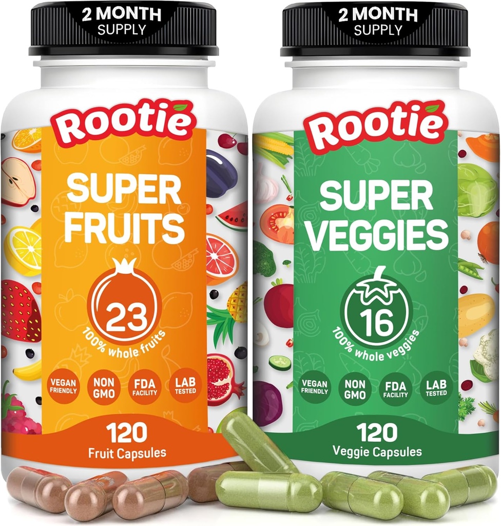 Fruits and Veggies Supplement (60 Day Supply) Powerfull Blend of 39 Whole Fruits and Veggies, Fills Nutritional Gaps, Get Energy, Well-being. USA Made Non-GMO/Vegan/Gluten Free. Packaging May Vary