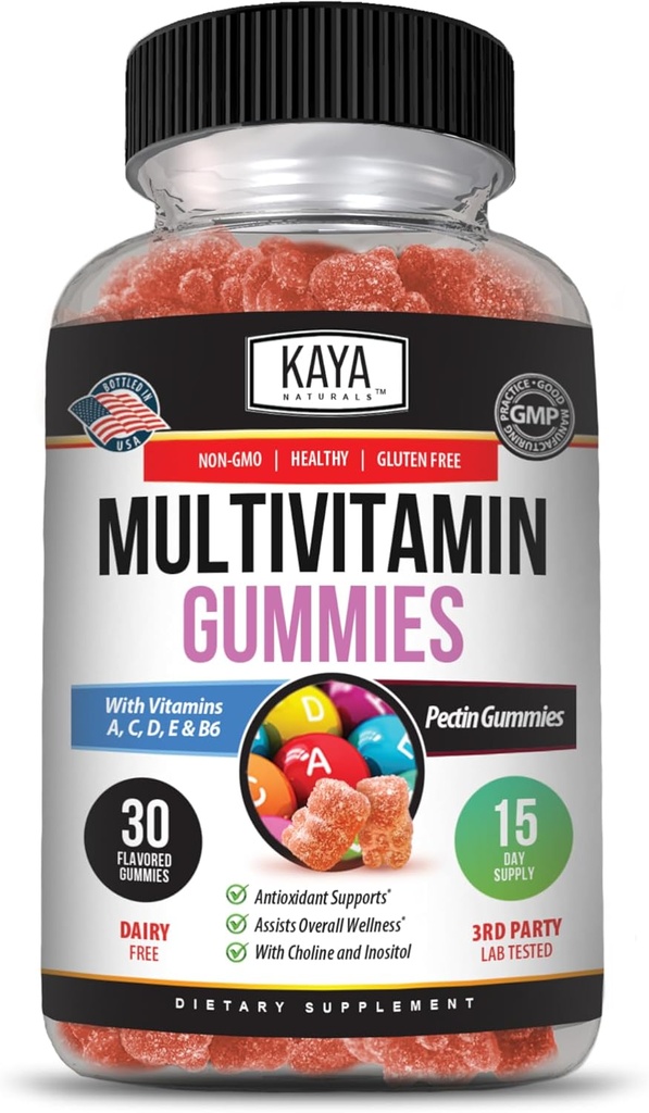 Kaya Naturals Adult Multi Vitamin Gummy, Biotin, Vitamin A, B-12, C & E, Including Zinc, Folic Acid, Strawberry Flavor - Gluten-Free Multivitamins Sweet Adult Gummies