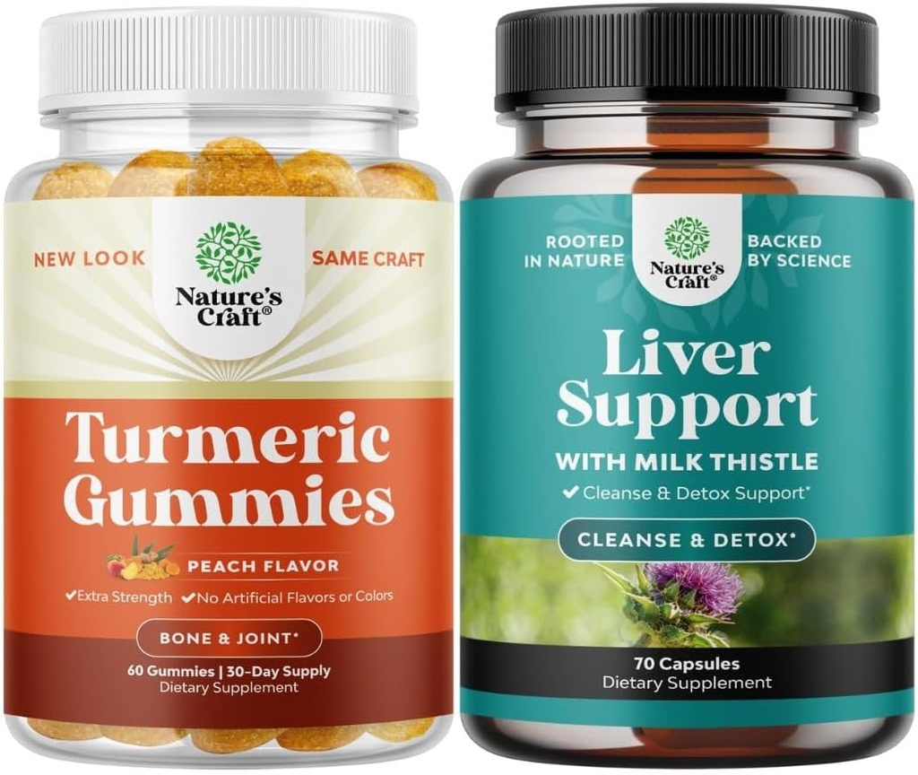 Bundle of Turmeric Curcumin Immune Support Gummies with Black Pepper - Joint Supplement with Curcumin Powder and Liver Cleanse Detox & Repair - Milk Thistle Supplement for Digestion & Immune Health