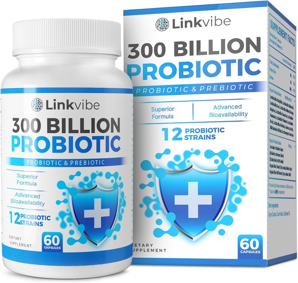 Probiotic 300 Billion CFU - 12 Strains Probiotics with Organic Prebiotics for Digestive & Gut Health, Immune Support - Probiotic for Women and Men - Daily Probiotics Supplement - 60 Count