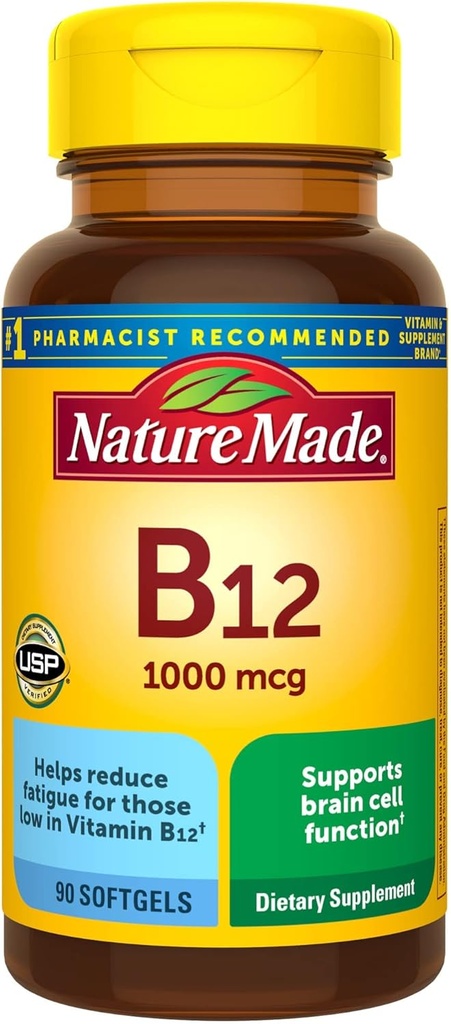 Nature Made Vitamin B12 1000 mcg, Dietary Supplement for Energy Metabolism Support- 90 Softgels.,