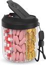 Pill Bottle Organizer with 7 Large Compartments, Pill Dispenser for Travel, Supplement Organizer with Anti-Mixing Design, BPA-Free Pill Container with 20 Pcs Labels, Black