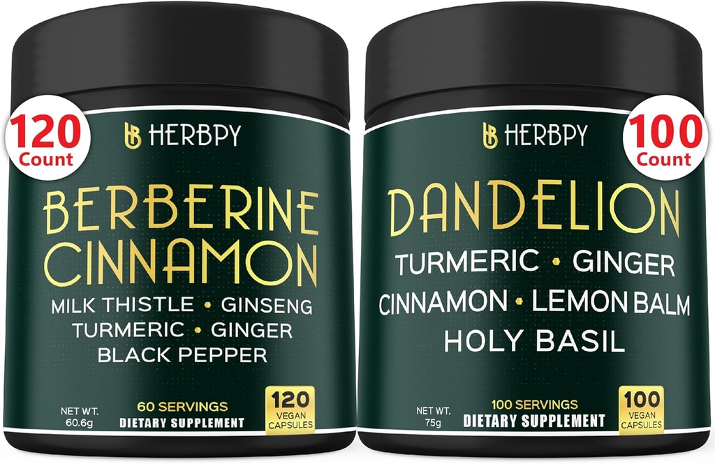 Bundle 7in1 Berberine HCl & 6in1 Dandelion Supplement - Support Immune, Digestion and Heart Health