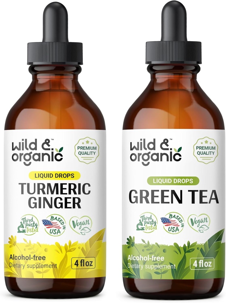 Wild & Organic Turmeric Ginger Tincture 4 fl oz & Green Tea Tincture 4 fl oz