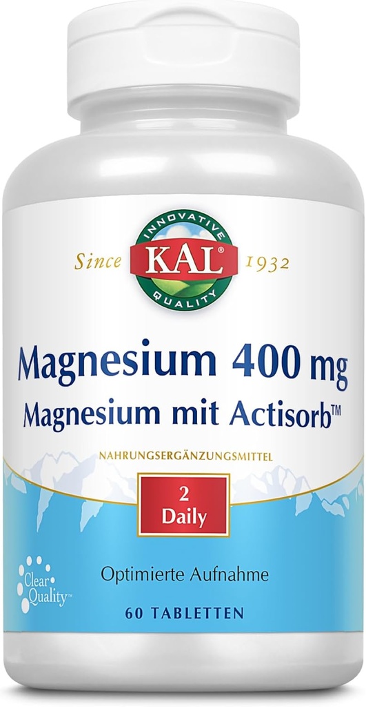 KAL 400 Mg Magnesium Tablets, Actisorb, 60 Count