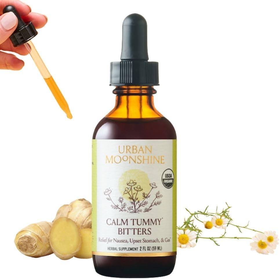 Urban Moonshine Calm Tummy Digestive Bitters - Relief for Nausea & Upset Stomach - Debloat - Digestive Health - Certified Organic - Ginger - Dandelion Root - Chamomile - 2 Fl Oz