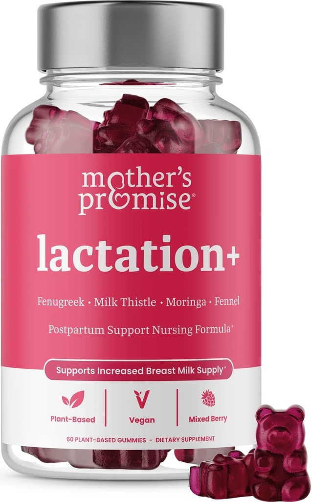 Mother's Promise Lactation Supplement Gummies for Breast Milk Production Increase | Postnatal Lactation Support for Breastfeeding, Nursing & Lactating with Fenugreek, Moringa & Milk Thistle | Vegan