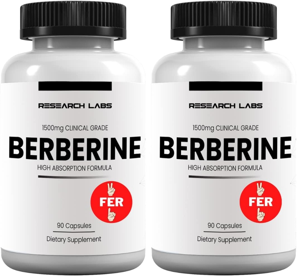 Research Labs 2 Fer 1 Ad - 1500mg Clinical Grade Berberine High Absorption Formula & BerberQuil™ Support. 180 Total Capsules. 500mg Each Capsule