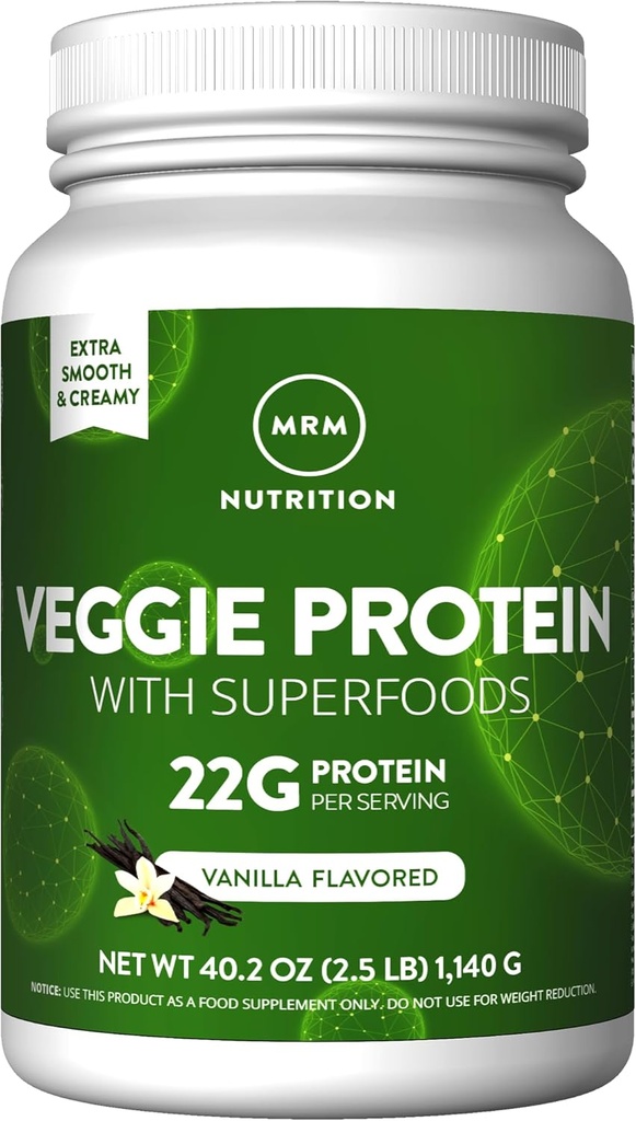 MRM Nutrition Veggie Protein with Superfoods | Vanilla Flavored | 22g Complete Protein | Over 8.8g Essential Amino acids | 13 superfoods | with Omega 3s and Omega6s | Keto Friendly | 33 Servings