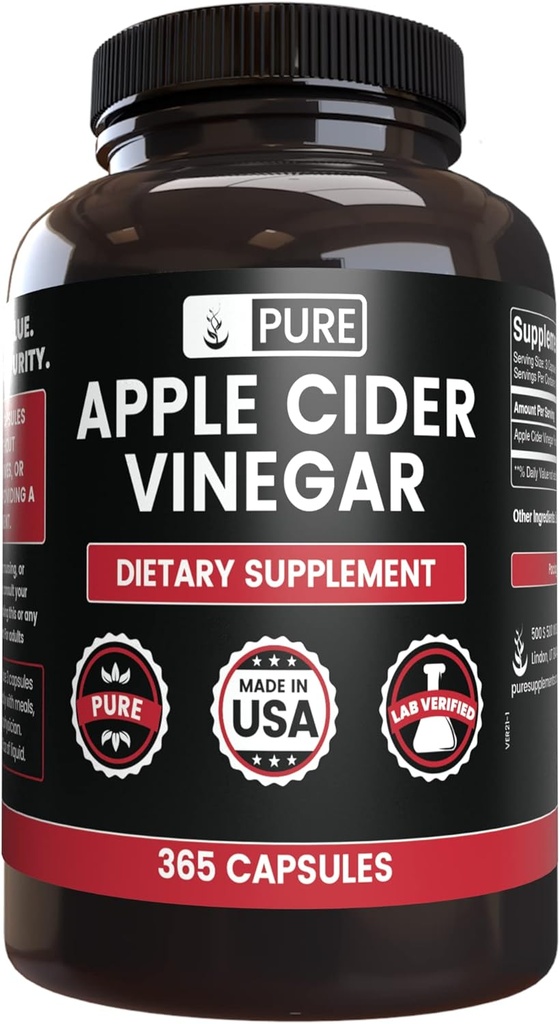 Pure Original Ingredients Apple Cider Vinegar (365 Capsules) No Magnesium Or Rice Fillers, Always Pure, Lab Verified