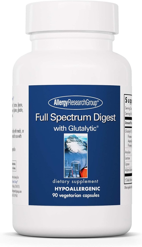 Allergy Research Group Full Spectrum Digest with Glutalytic - Digestive Enzymes for Men & Women, Gluten Support, Digestion Supplement, Gallbladder Enzymes, Amylase, Vegetarian Capsules - 90 Count