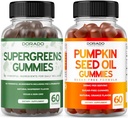 Supergreens Gummies ( 60 Count) - Superfood for Immunity Support for Adults and Pumpkin Seed Oil Gummies (60 Count) Pumpkin Seed Oil For Hair Growth and Bladder Control - Vegan & USA Made