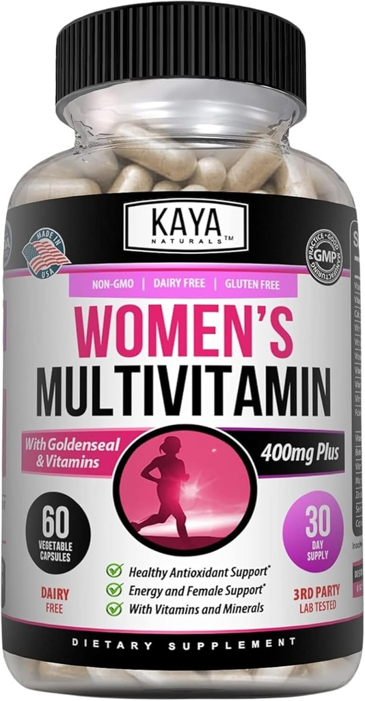 Kaya Naturals Women's Multivitamin, Overall Healthy Antioxidant, and Immune Support, Vitamins A, D, C, E, Biotin, Folic Acid, & Multi-Mineral, Energy & Metabolism Vitamin Supplement 60 Count