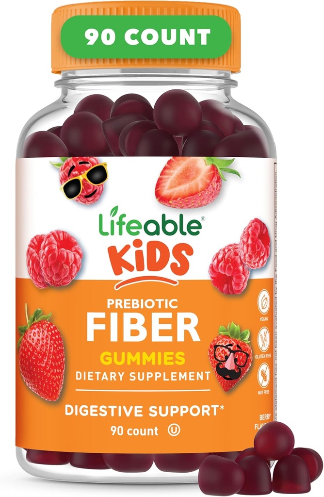 Lifeable Prebiotic Fiber Gummies for Kids | Kids Fiber Gummies 5g | Great Tasting Fiber Supplements for Kids | Prebiotic Gummies for Digestive Health | Fiber Gummy for Kids, Children | 90 Gummies
