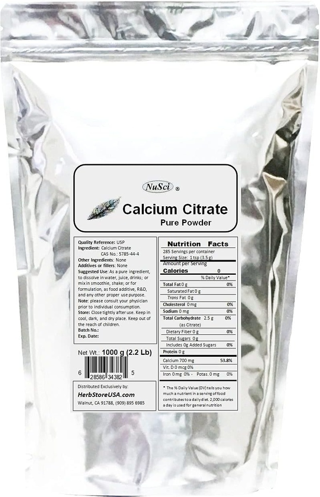 Calcium Citrate Powder Pure Bio-Available Form Calcium (1000 Grams (2.2 lb))