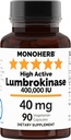 MONOHERB Lumbrokinase 40 mg per Capsule - 90 Vegetarian Capsules - High Active 400,000 IU