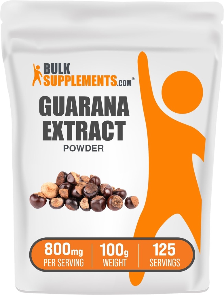 BulkSupplements.com Guarana Extract Powder - Natural Caffeine Supplement, from Guarana Seed, Guarana Powder - Gluten Free, 800mg per Serving, 100g (3.5 oz) (Pack of 1)