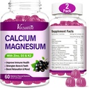 Calcium Magnesium Zinc Gummies with Vitamin D3 and K2, High Absorption Magnesium Glycinate Potassium for Immune and Muscles, Vegan Elderberry Flavor 120 Gummies
