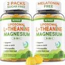 Liposomal L-Theanine 200mg Magnesium Glycinate 400mg Gummies with GABA, 5HTP, Apigenin, Vitamin B6 & D3, Ashwagandha, Lemon Balm Leaf, Melatonin Free Sleep Chewable for Relax Mood & Muscle, 2 Packs