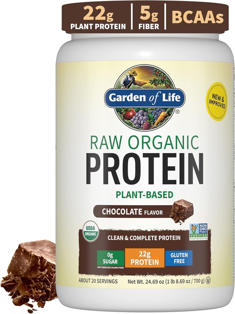 Garden of Life Protein Powder, Vegan Protein Powder, BCAA, Probiotics & Digestive Enzymes, Gluten & Lactose Free, Chocolate, 1.5 LB