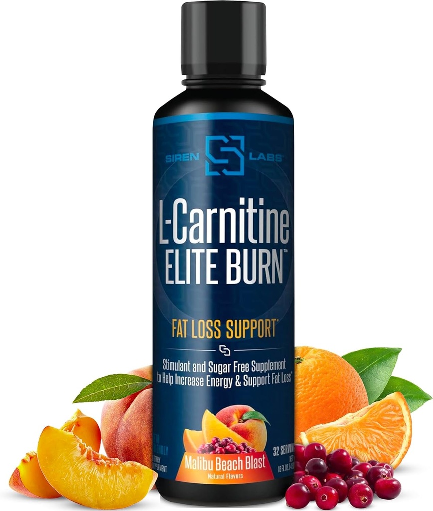 L-Carnitine Elite Burn Liquid Keto Fat Burner and Metabolism Activator - Fat Loss Support Keto Friendly Weight Loss Increase Energy-Stimulant Free - Malibu Beach Blast 3000mg (32 Servings)