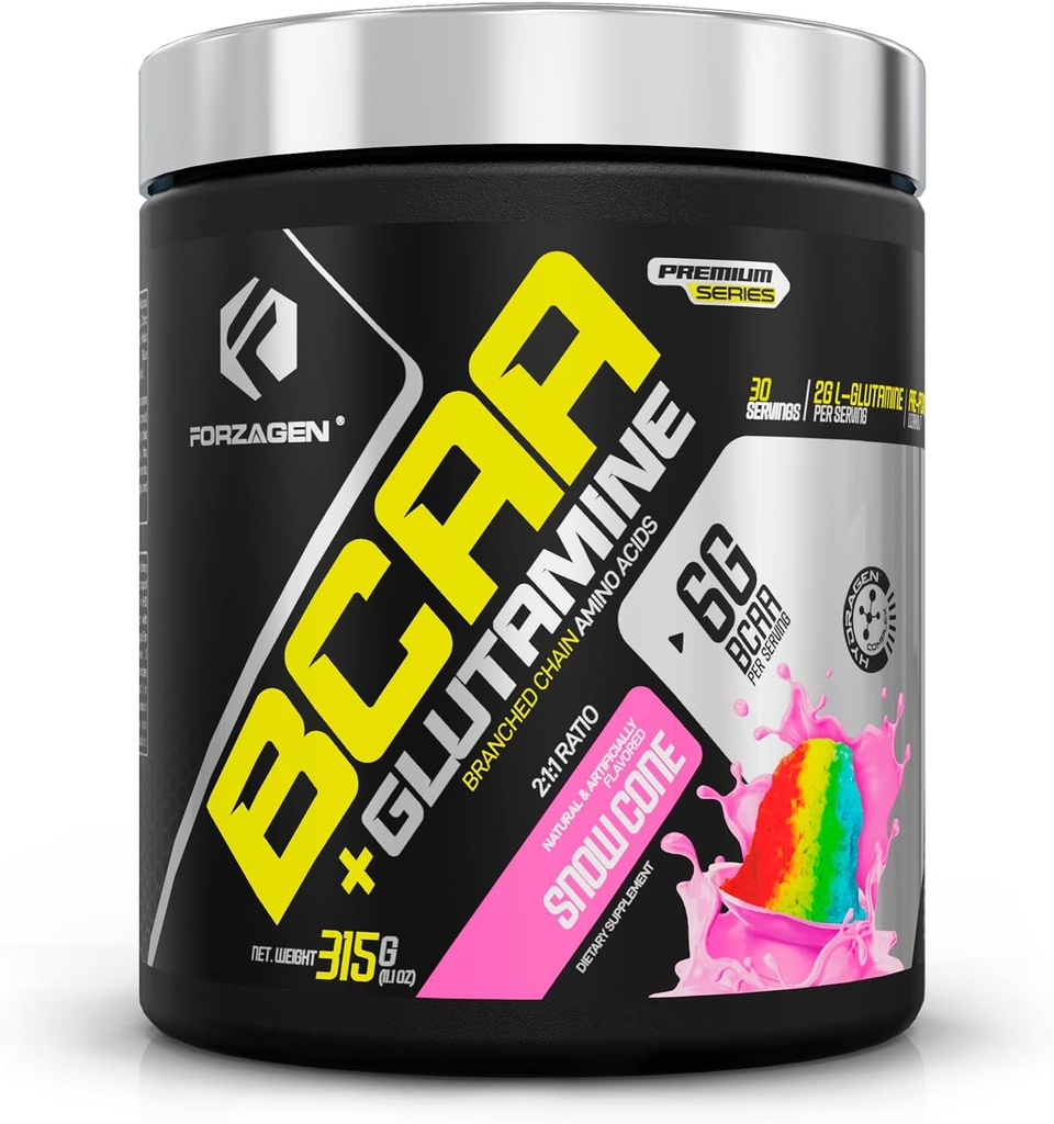 Forzagen BCAAS Amino Acids Powder with Glutamine BCAA Powder, Branched Chain Amino Acids Supplements Powder, BCAA Lean Energy Pre Workout - Post Workout Muscle Recovery Powder, 30 Servings