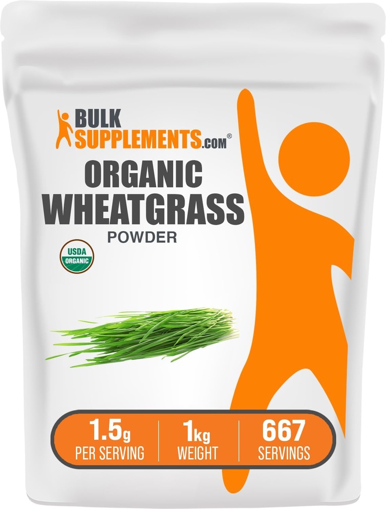 BulkSupplements.com Organic Wheatgrass Powder - Organic Super Greens Powder, Superfoods Supplement - Vegan & Gluten Free, 1.5g per Serving, 1kg (2.2 lbs) (Pack of 1)