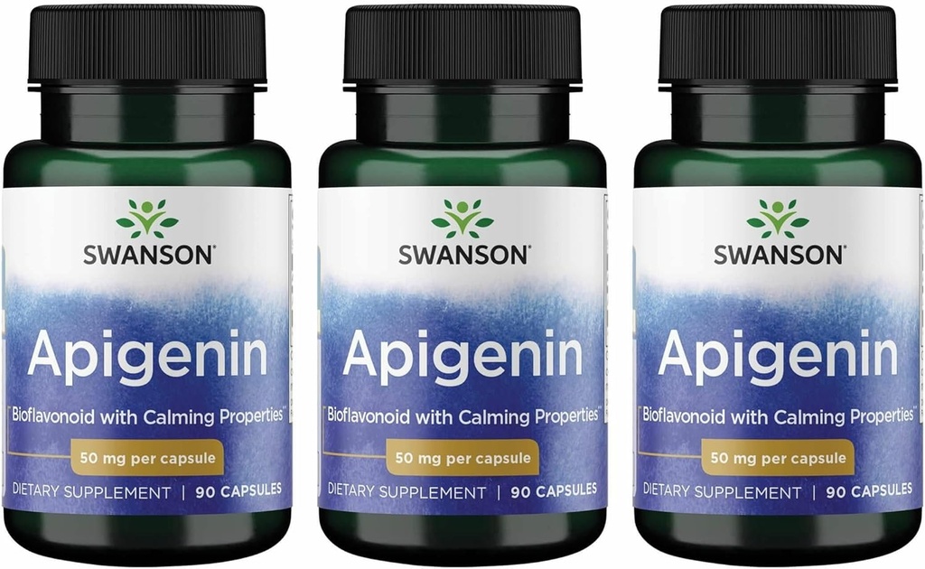 Swanson Apigenin-Bioflavonoid Supplement Natural Prostate Support-Metabolism & Nerve Health Support-Can Support Sleep & Relaxation 90 Caps, 50mg Each 3 Pack