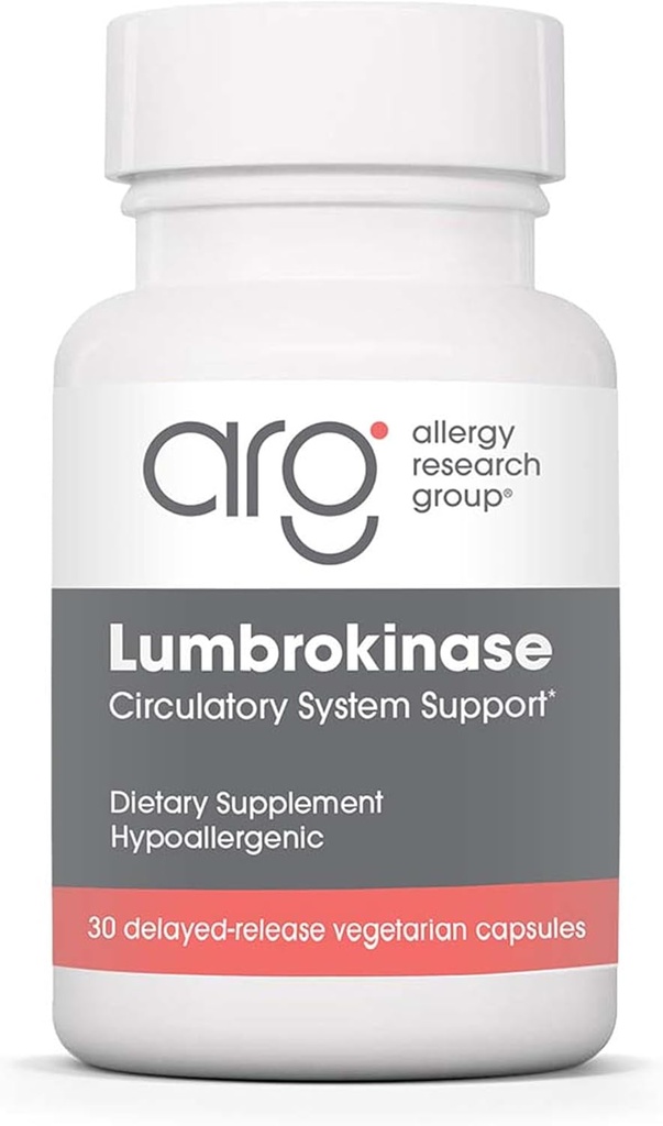 Allergy Research Group Lumbrokinase Supplement - Circulatory System Support, Supports Blood Circulation Already in The Normal Range - 30 Delayed Release Vegetarian Capsules