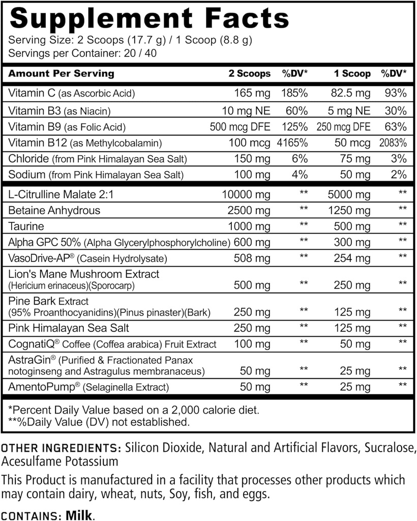 Underground Bio Labs Panda Supps Pump, Pre-Workout, No-Clump Formula w/10G L-Citrulline Malate, Alpha GPC, Lions Mane,CognatiQ™,VasoDrive-AP® 40 Scoops (Rainbow Dragonfruit)
