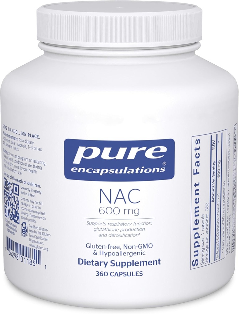 Pure Encapsulations NAC 600 mg - N-Acetyl Cysteine NAC Supplement for Lung Health & Immune Support, Liver Support & Antioxidants* - with Freeform N-Acetyl-L-Cysteine - 360 Capsules