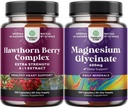 Natures Craft Bundle of Extra Strength Hawthorn Berry Capsules - Heart Health Supplement and Pure Magnesium Glycinate 400mg Per Serving for Mood Sleep and Relaxation