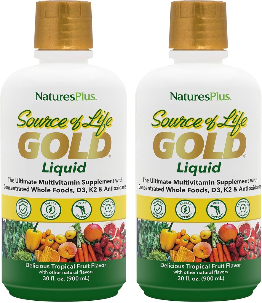 NaturesPlus Source of Life Gold Multivitamin Liquid - 30 fl oz - Includes Vitamins D3, B12, K2 & Over 120 Whole Food Nutrients - 60 Total Servings - Pack of 2
