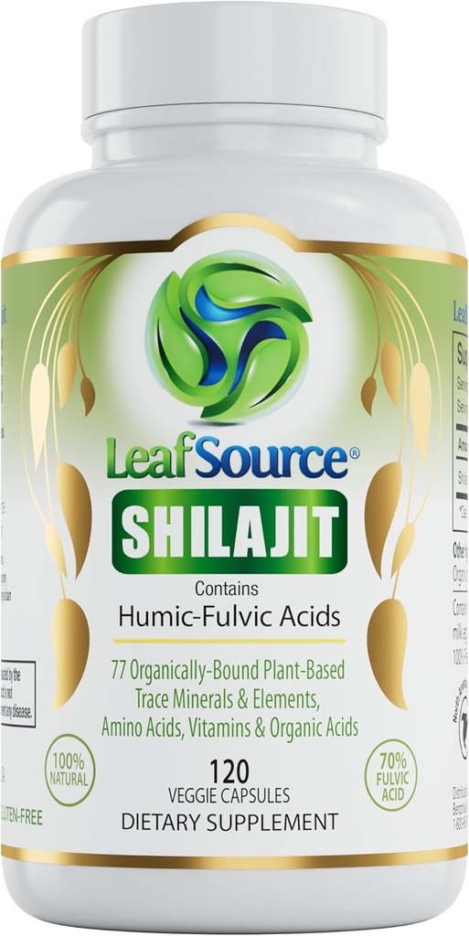 LEAFSOURCE Shilajit with Humic & Fulvic Acid (120 Capsules) with Trace Minerals, Electrolytes, Vitamins, Supports Energy, Gut & Joint Health, Absorb Nutrients