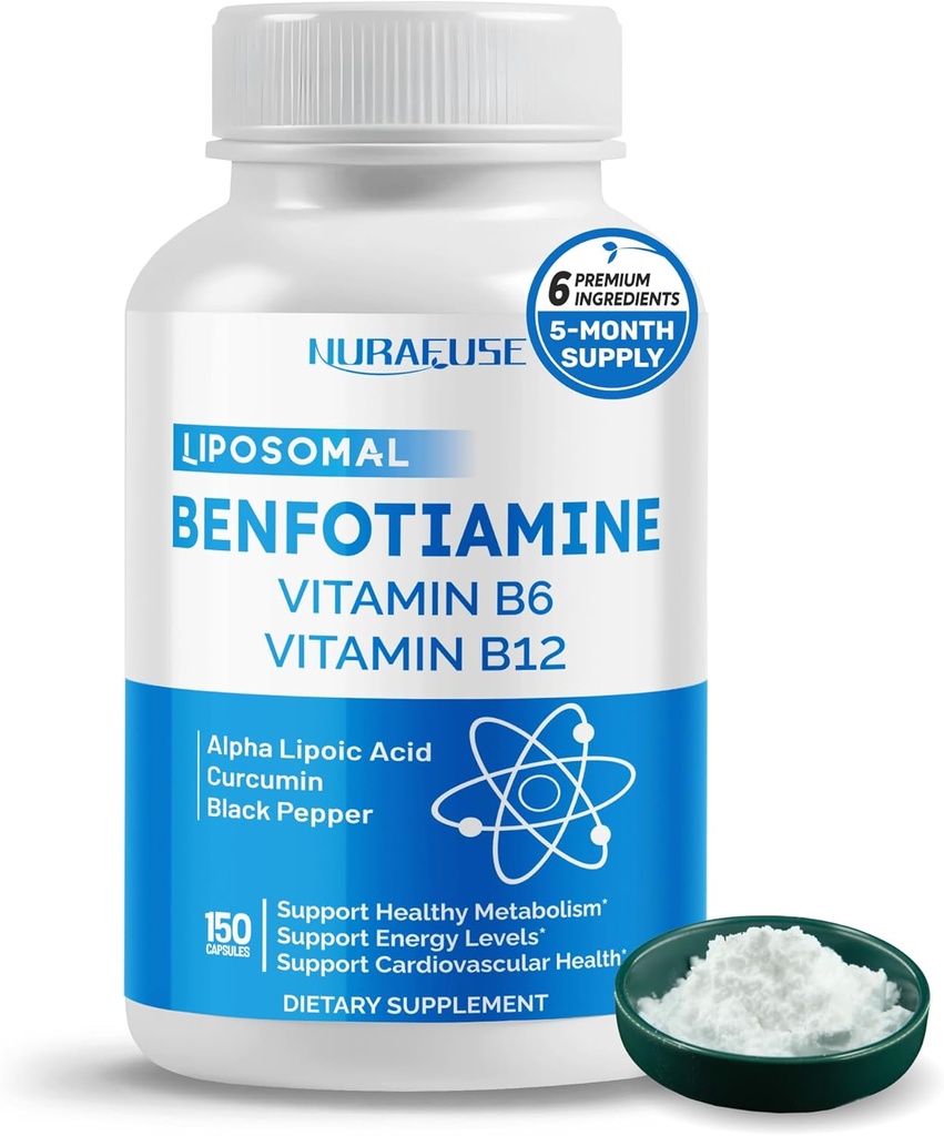 Liposomal Benfotiamine with Vitamin B6, Vitamin B12, Alpha Lipoic Acid, Curcumin - Support Healthy Metabolism, Energy Levels